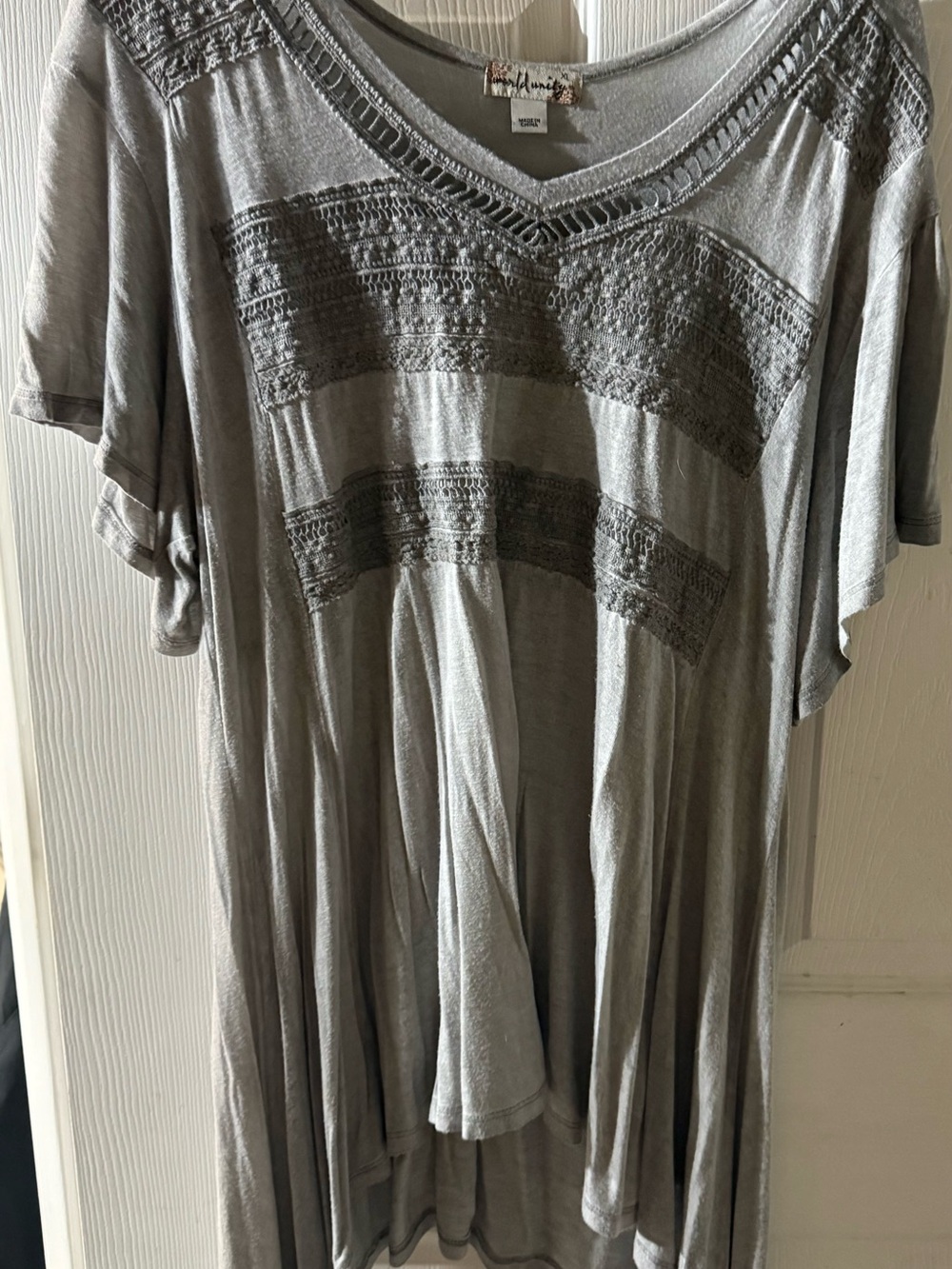 Light Gray Crochet-Trim V-Neck Tunic